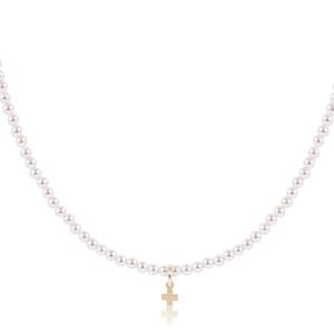 enewton 15" Choker Pearl 3mm - Signature Cross Small Gold Charm